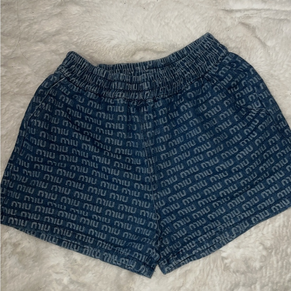 Miu Miu Denim Logo Print Shorts